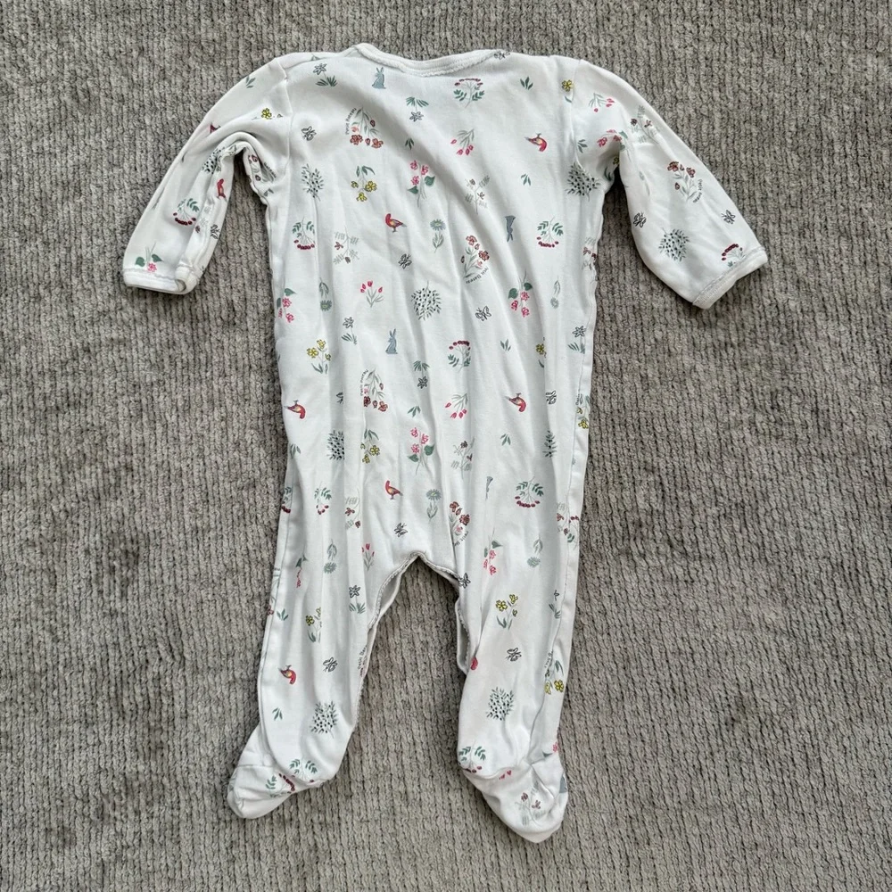 Petit Bateau Baby Footed Sleeper Woodland Floral‎ Bunny Rabbit Print 6M